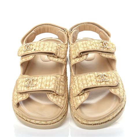 chanel beige dad sandals|chanel velcro dad sandals.